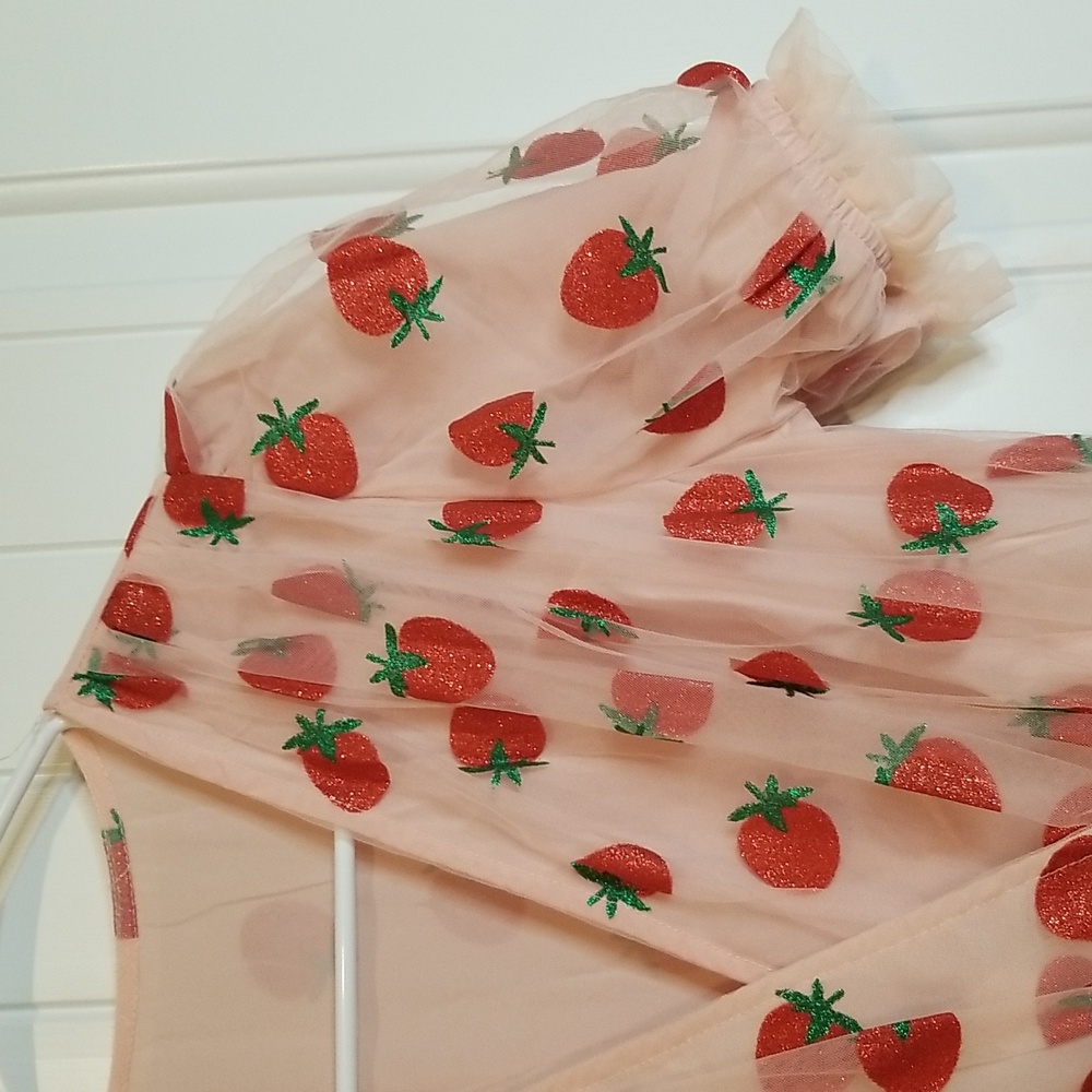 Charming Tulle Dress W/Glitter Strawberries By Retro Stage Size Large (8) NWT - Picture 4 of 16